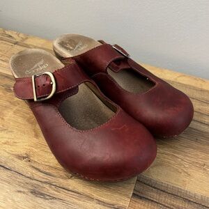 Dansko Martina Leather Mary Jane Clogs Buckle Wedge Comfort Shoes